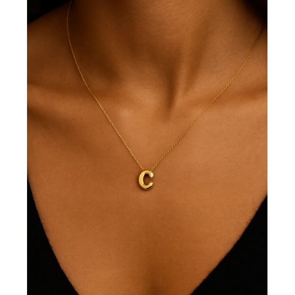 14K Yellow Gold Bubble Initial Necklace Image 2 Moore Jewelers Laredo, TX