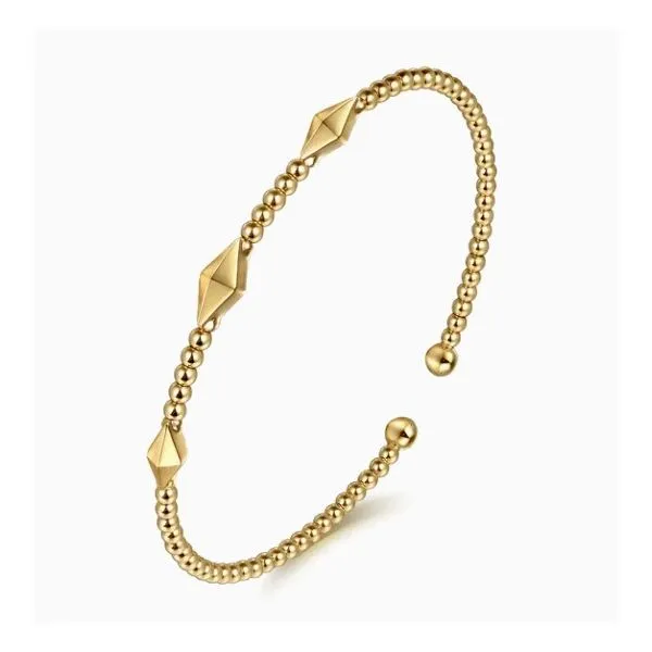 14K Yellow Gold Beaded Bujukan Pyramid Station Cuff Bracelet Image 3 Moore Jewelers Laredo, TX