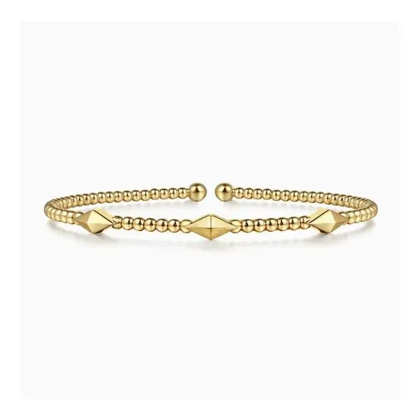 14K Yellow Gold Beaded Bujukan Pyramid Station Cuff Bracelet Moore Jewelers Laredo, TX