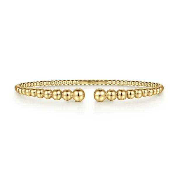 14K Yellow Gold Beaded Open Cuff Bracelet Image 2 Moore Jewelers Laredo, TX