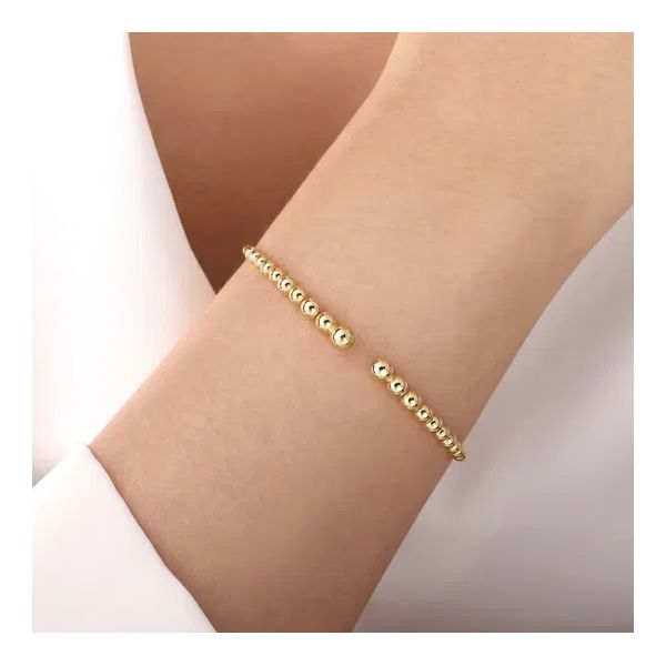 14K Yellow Gold Beaded Open Cuff Bracelet Image 3 Moore Jewelers Laredo, TX