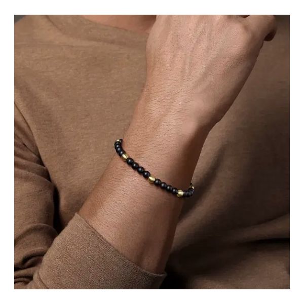 14K Gold Black Titanium Sandblast Beaded Bracelet Image 3 Moore Jewelers Laredo, TX
