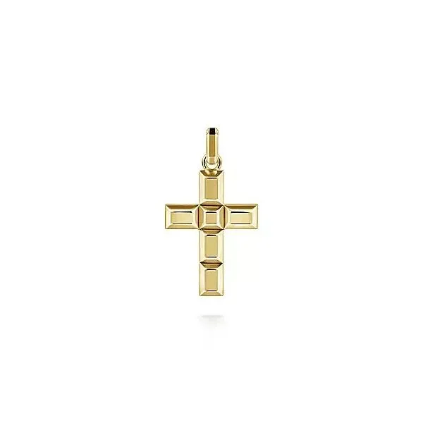 14K Yellow Gold Rectangular Station Gold Cross Pendant Moore Jewelers Laredo, TX