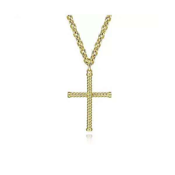 14K Yellow Gold Twisted Rope Gold Cross Pendant Image 2 Moore Jewelers Laredo, TX