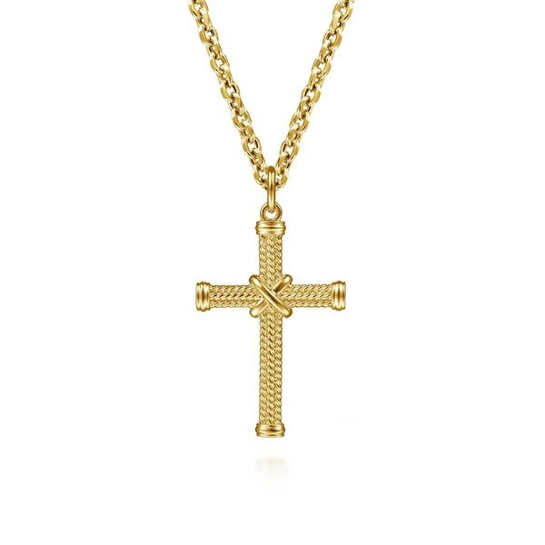 14K Yellow Gold Twisted Rope Cross Pendant Image 3 Moore Jewelers Laredo, TX