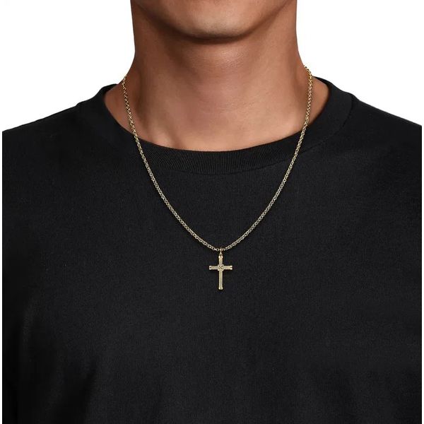 14K Yellow Gold Twisted Rope Cross Pendant Image 4 Moore Jewelers Laredo, TX