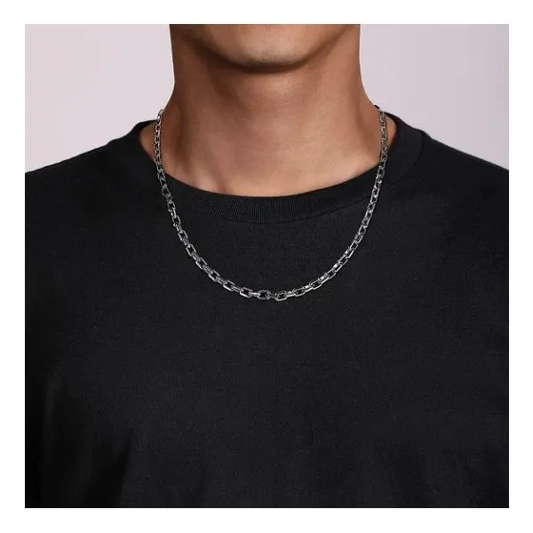 Sterling Silver Solid Faceted Link Chain Bracelet Image 3 Moore Jewelers Laredo, TX
