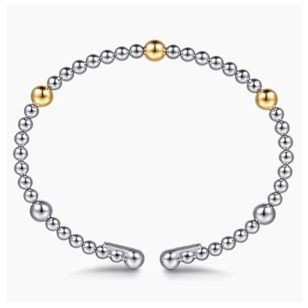 Sterling Silver & 14K Yellow Gold Station Accent Bujukan Cuff Bracelet Image 3 Moore Jewelers Laredo, TX
