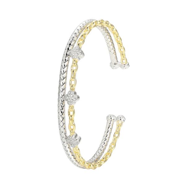 Sterling Silver Clover Cuff Bracelet With CZs Moore Jewelers Laredo, TX