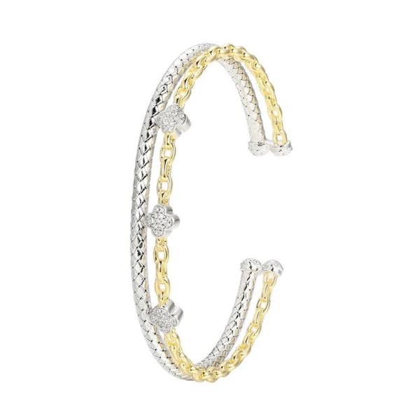 Sterling Silver Clover Cuff Bracelet With CZs Moore Jewelers Laredo, TX