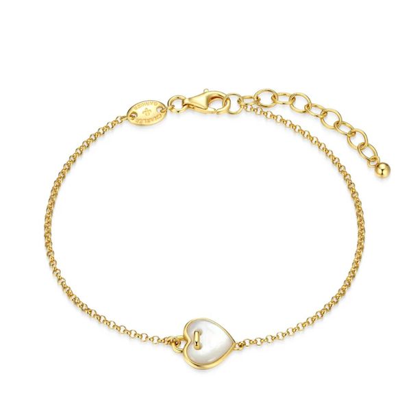 14K Gold Plated Heart Bracelet With Mother Of Pearl Heart Moore Jewelers Laredo, TX