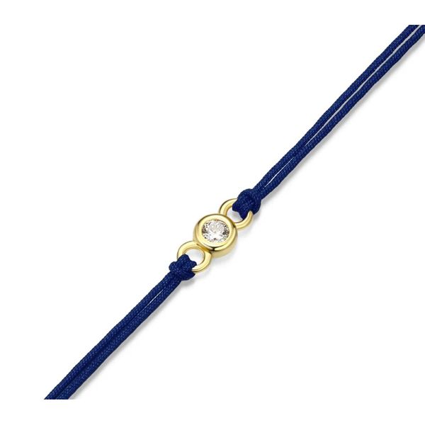 14K Gold Plated Navy Blue Silk Cord Bracelet with One Round Lab Grown Diamond Image 2 Moore Jewelers Laredo, TX