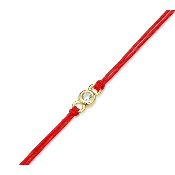14K Gold Plated Red Silk Cord Bracelet with One Round Lab Grown Diamond Image 2 Moore Jewelers Laredo, TX