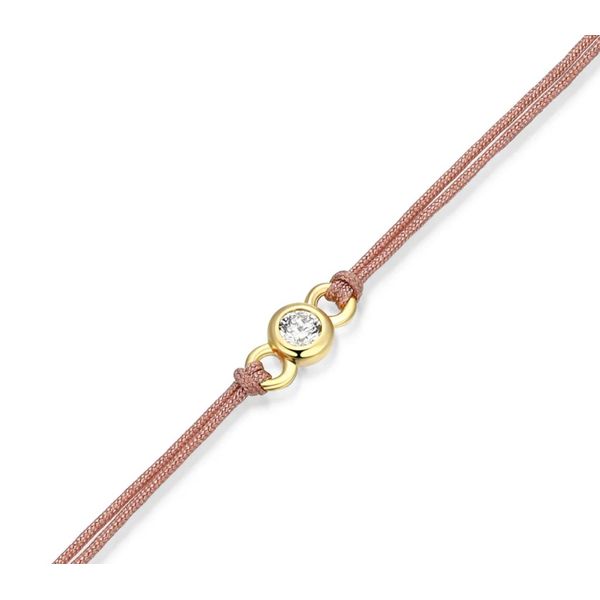 14K Gold Plated Pink Silk Cord Bracelet with One Round Lab Grown Diamond Image 2 Moore Jewelers Laredo, TX