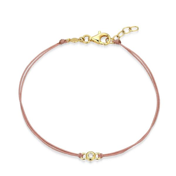 14K Gold Plated Pink Silk Cord Bracelet with One Round Lab Grown Diamond Moore Jewelers Laredo, TX