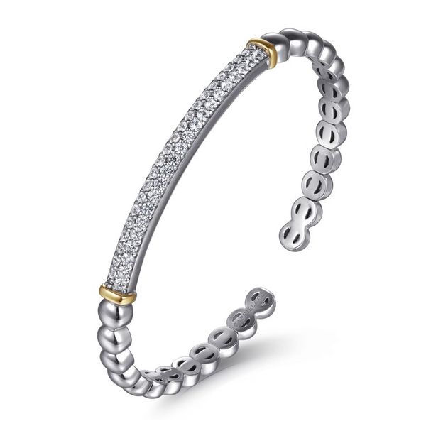Sterling Silver & 14K Yellow Gold Bujukan Cuff Bracelet with White Sapphires Image 3 Moore Jewelers Laredo, TX
