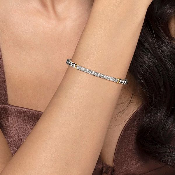 Sterling Silver & 14K Yellow Gold Bujukan Cuff Bracelet with White Sapphires Image 4 Moore Jewelers Laredo, TX