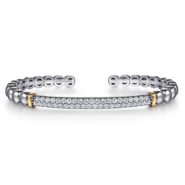 Sterling Silver & 14K Yellow Gold Bujukan Cuff Bracelet with White Sapphires Moore Jewelers Laredo, TX