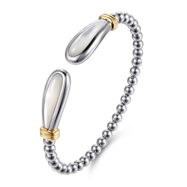 Sterling Silver & 14K Yellow Gold Bujukan Cuff Bracelet with Mother-of-Pearl Image 2 Moore Jewelers Laredo, TX