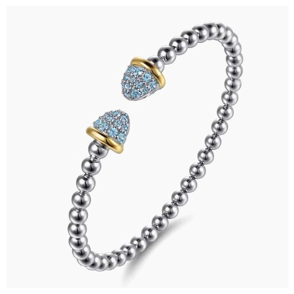 Sterling Silver & 14K Yellow Gold Blue Topaz Accent Bujukan Cuff Bracelet Moore Jewelers Laredo, TX