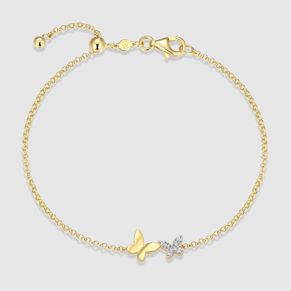 Sterling Silver 14K Gold Plated Butterfly Lab-Created Diamond Bolo Bracelet Image 2 Moore Jewelers Laredo, TX