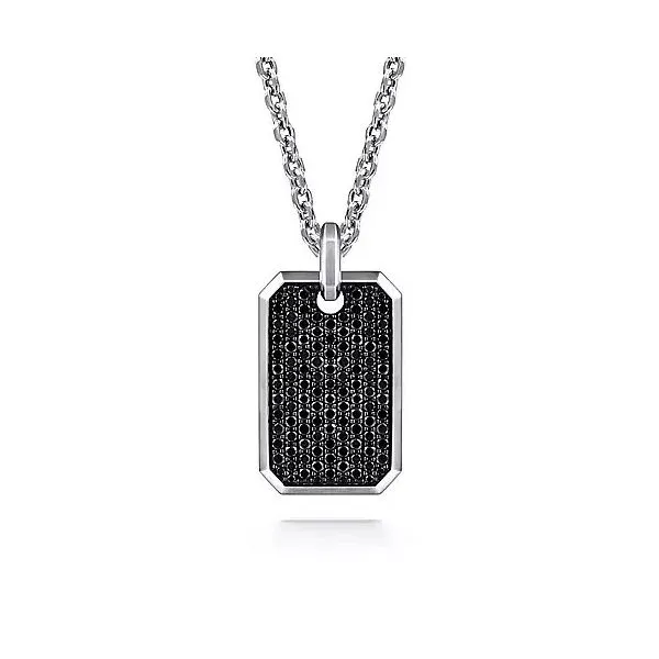 Sterling Silver Black Spinel Dog Tag Pendant Image 2 Moore Jewelers Laredo, TX