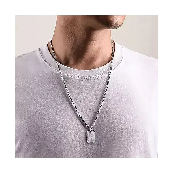 Sterling Silver Satin Dog Tag Pendant Image 2 Moore Jewelers Laredo, TX