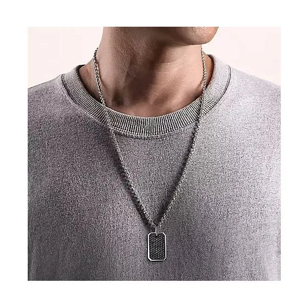 Sterling Silver Black Spinel Dog Tag Pendant Image 3 Moore Jewelers Laredo, TX