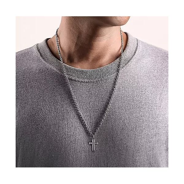 Sterling Silver Brushed Cross Pendant Image 3 Moore Jewelers Laredo, TX