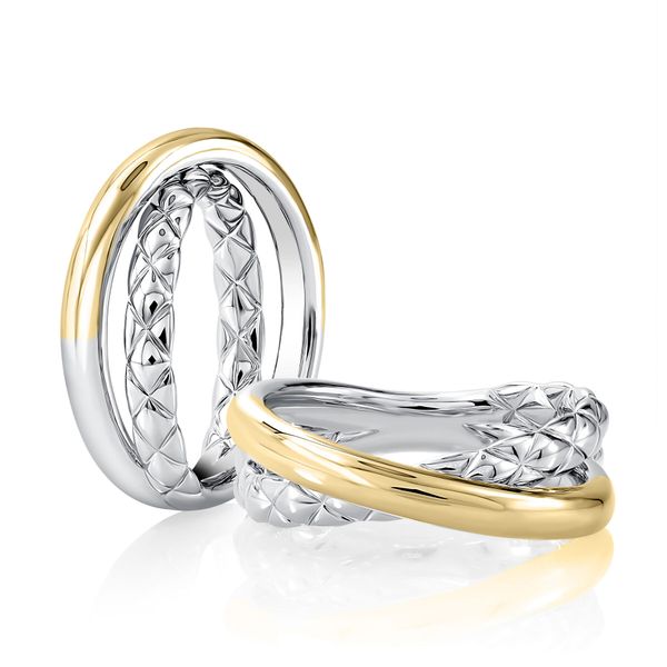 Two Tone Sterling Silver & 14K Yellow Gold Crossover Quilted Ring Image 3 Moore Jewelers Laredo, TX