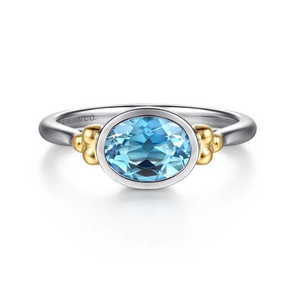 Sterling Silver & 14K Yellow Gold Bujukan Blue Topaz Oval Accent Ring Moore Jewelers Laredo, TX