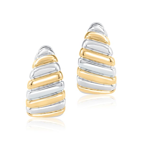 Two Tone Sterling Silver & 14K Yellow Gold Small Hoop Earrings Image 2 Moore Jewelers Laredo, TX
