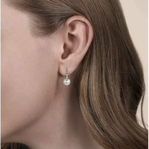 Sterling Silver Pearl Huggie Earrings Image 2 Moore Jewelers Laredo, TX