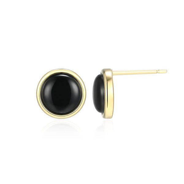 Gold Plated Round Black Agate Button Earrings Moore Jewelers Laredo, TX