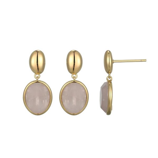 14K Yellow Gold Plated Rose Quartz Drop Earrings Moore Jewelers Laredo, TX