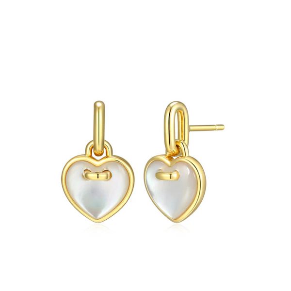 14K Gold Plated Mother of Pearl Heart Drop Earrings Moore Jewelers Laredo, TX