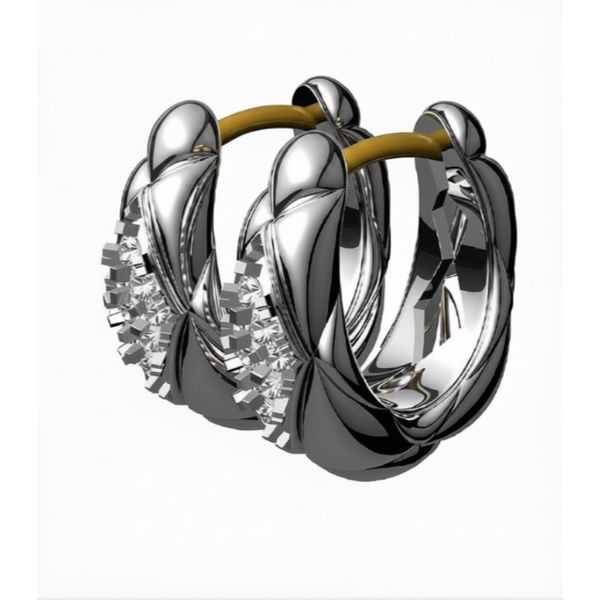 Sterling Silver & 14K Yellow Gold Quilted Huggie Hoop Earrings Moore Jewelers Laredo, TX