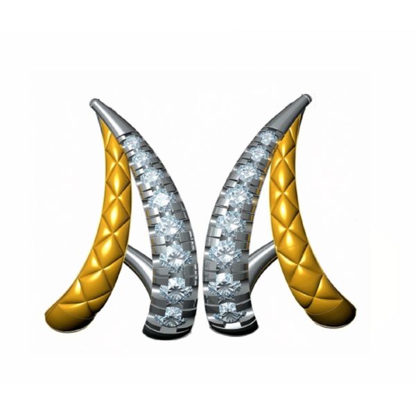 Sterling Silver & 14K Yellow Gold Double Row Diamond J-Hoop Stud Earrings Moore Jewelers Laredo, TX