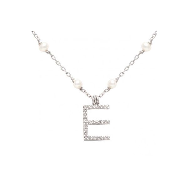 White Sterling Silver Necklace With Letter 'E' Moore Jewelers Laredo, TX