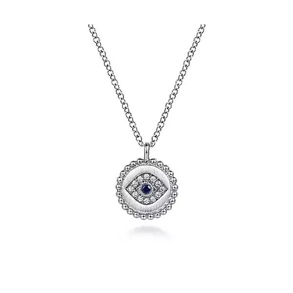 Sterling Silver Sapphire and Diamond Evil Eye Necklace Moore Jewelers Laredo, TX