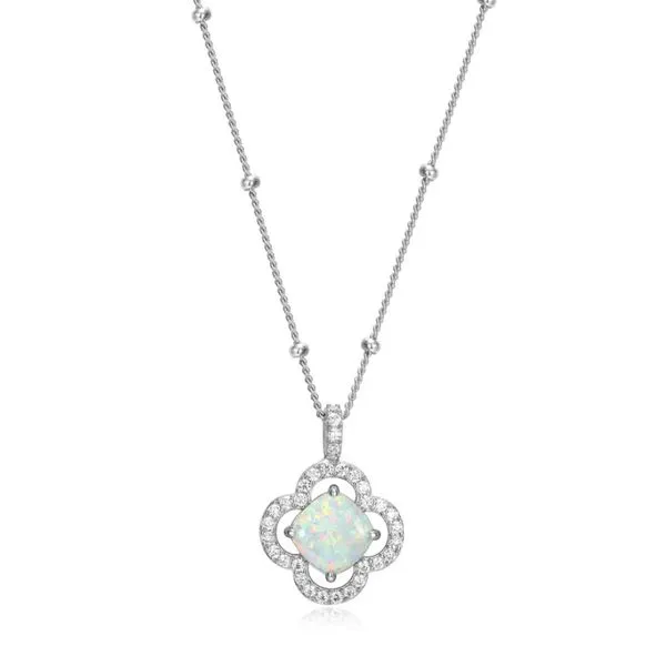 Sterling Silver Opal and CZs Clover Cuff Bracelet Moore Jewelers Laredo, TX