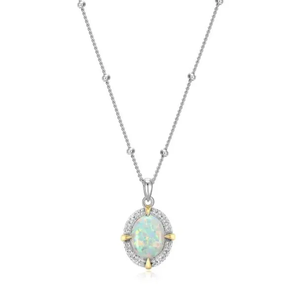 Two Tone Sterling Silver Opal Halo Necklace Moore Jewelers Laredo, TX