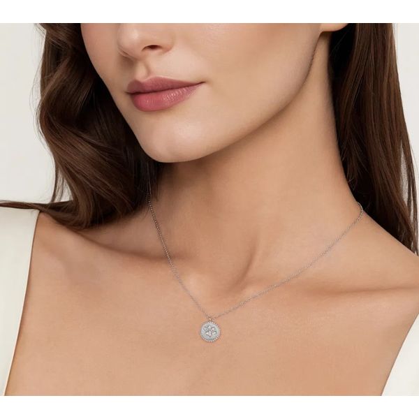 Sterling Silver Paw Print Diamond Medallion Necklace Image 2 Moore Jewelers Laredo, TX
