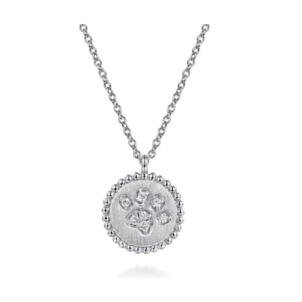 Sterling Silver Paw Print Diamond Medallion Necklace Moore Jewelers Laredo, TX