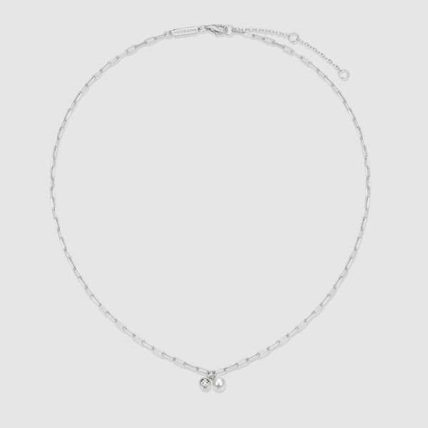 Sterling Silver Pearl & Lab-Created Diamond Paperclip Necklace Image 2 Moore Jewelers Laredo, TX