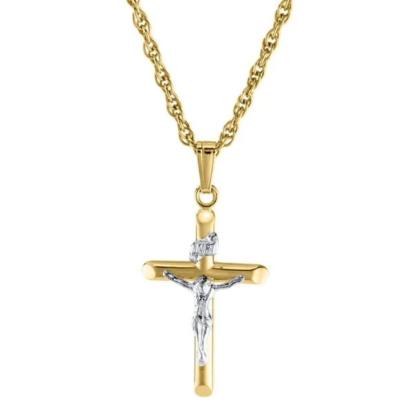 Children's 14K Twon Tone Gold Crucifix Pendant Moore Jewelers Laredo, TX