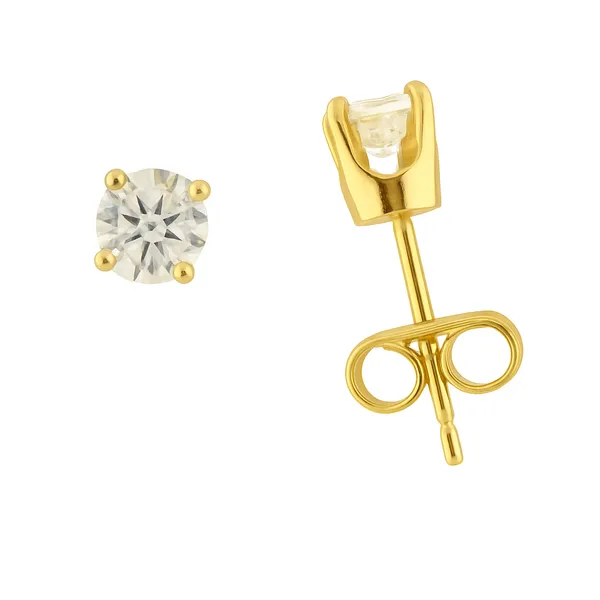 14Kt Yellow Gold Solitaire Earrings with Round Brill