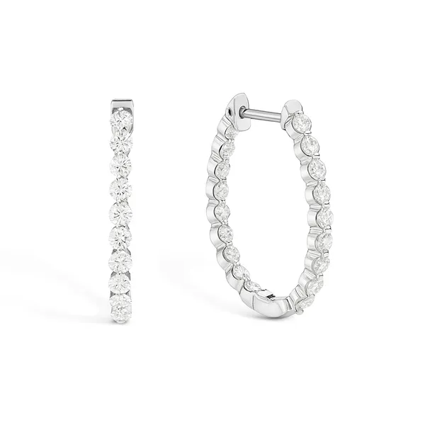 14K White Gold Oval Hoop Earrings with Round Diamonds Morgan's Jewelers Winona, MN