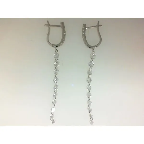 14K White Gold Diamond Huggie Hoop Earring with Cascading Diamonds Morgan's Jewelers Winona, MN