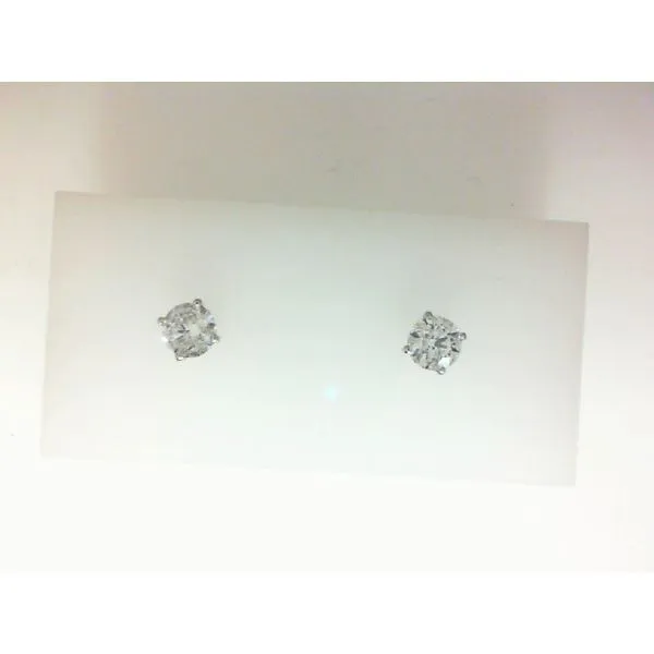 14K White Gold Diamond Stud Earrings with Round Mined Dia...